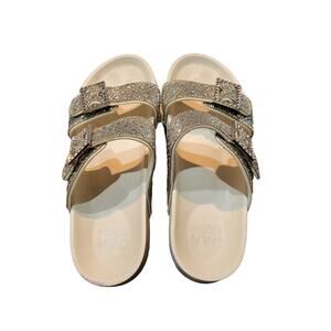 Steve Madden "Blingy" White And Sparkly Stones Slip Ons Ladies Size 7